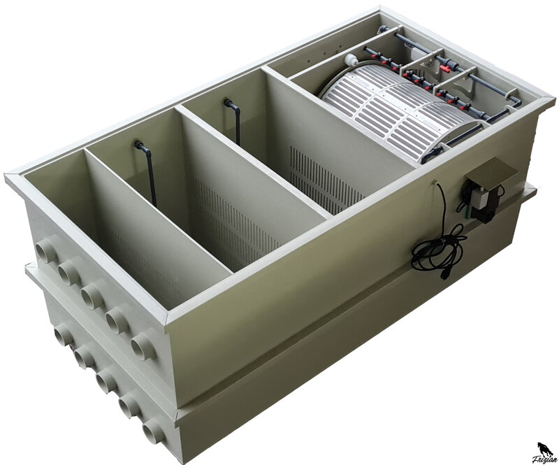 Kombinovaný bubnový filter CF100 s integrovanou biokomorou + komorou čerpadla Kombinovaný bubnový filter CF100 s integrovanou biokomorou + komorou čerpadla